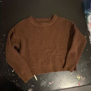 AE Cropped Brown Ribbed Sweater